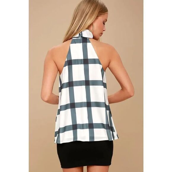 Lulu’s On Gridlock Ivory and Grey Print Top Size Small - Picture 3 of 8